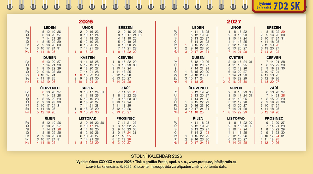 Dvouletý kalendář SK 2026 225x125 mm 7D2 SK