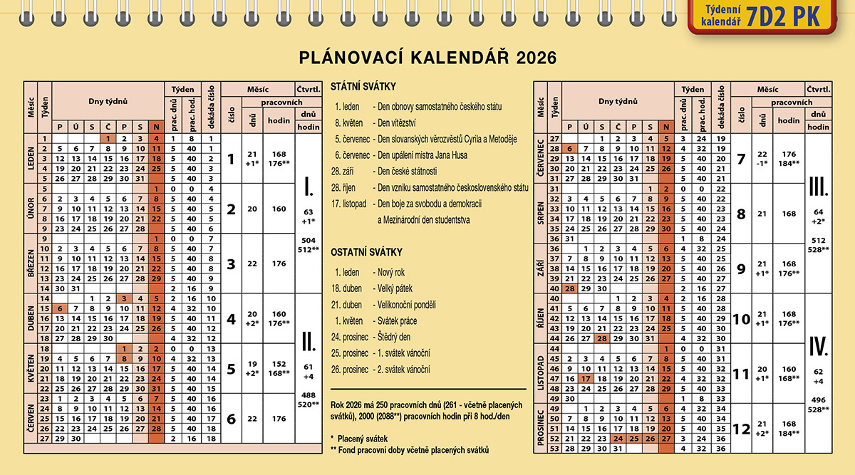 Plánovací kalendář SK 2026 225x125 mm 7D2 PK