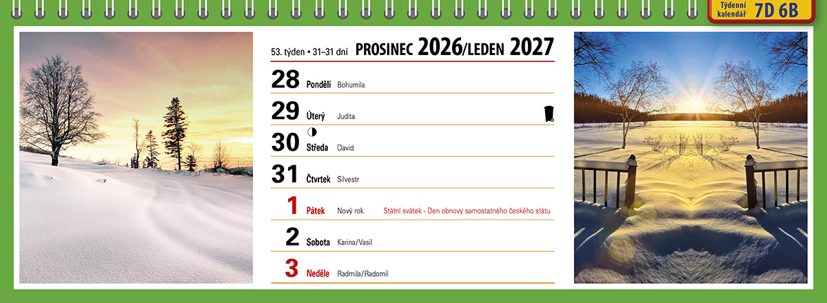 Týdenní kalendář 2027 vzor 7D 06B