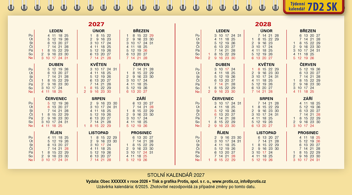 Dvouletý kalendář SK 2027 225x125 mm 7D2 SK