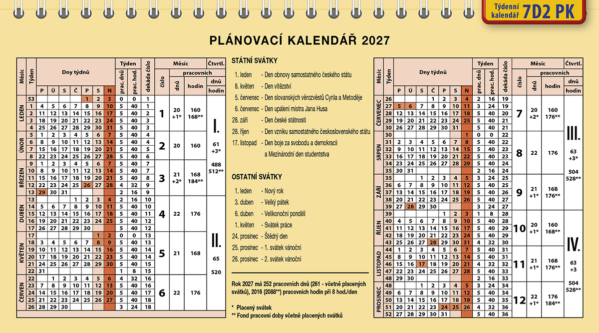 Plánovací kalendář SK 2027 225x125 mm 7D2 PK