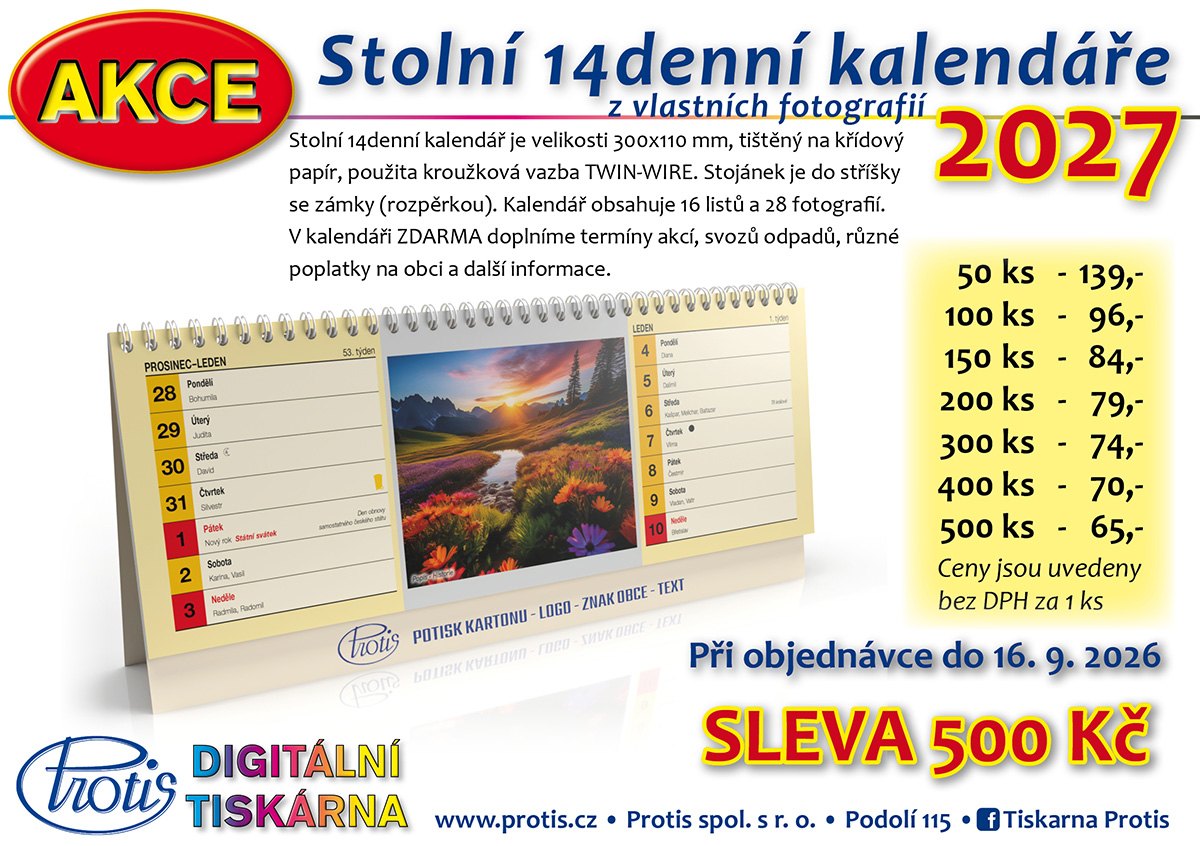Stolní kalendář 2027 čtrnáctidenní