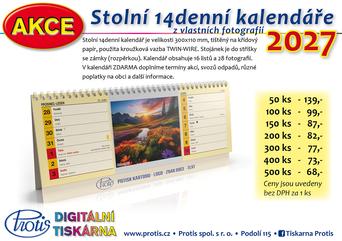 Stolní kalendář 2027 čtrnáctidenní